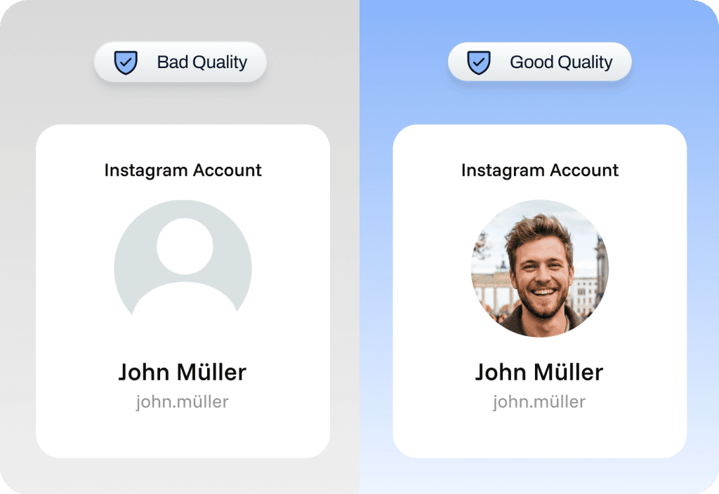 Schlechte Qualität im Vergleich zu einer guten Qualität von Instagram Likes.